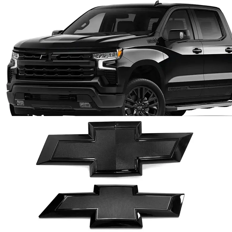 3D ABS Glossy Black & Chrome Front Grille & Tailgate Bowtie Replacement Badges, 2-Pack Vehicle Accessories for 2019-2026 Chevy Silverado 1500, Chevy 1500 Exterior Auto Replacement Body Parts, Chevy 1500 Accessories