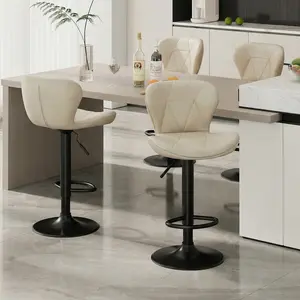 Arlopu Bar Stools Set of 4, Adjustable PU Leather Swivel Barstools,Counter Stools with Back and Footrest,Counter Height Barstools for Bar, Kitchen,Dining,Entertainment Center