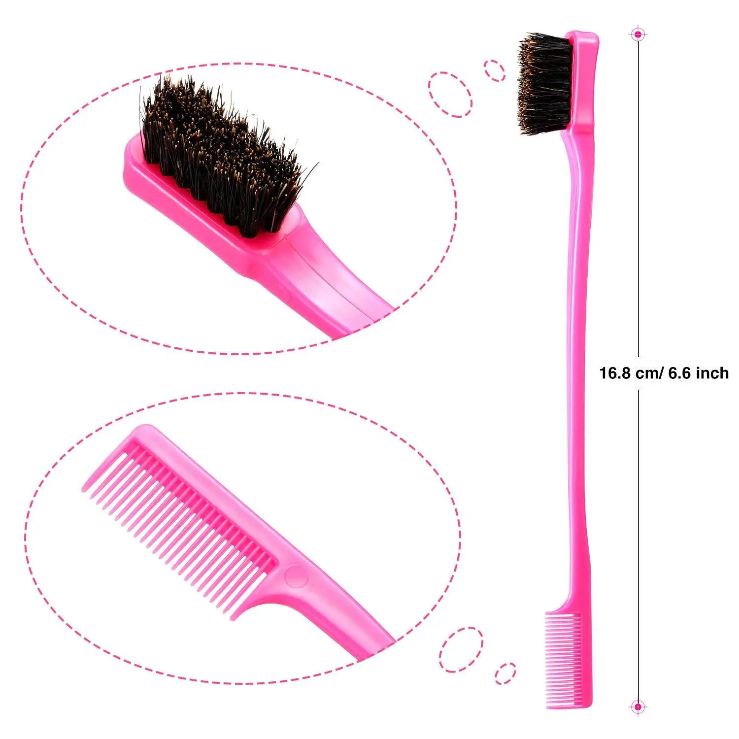 1 pcs  Hair Edge Brush Double Sided Control Hair Brush Comb Combo Pack Smooth Comb Grooming (Random color)