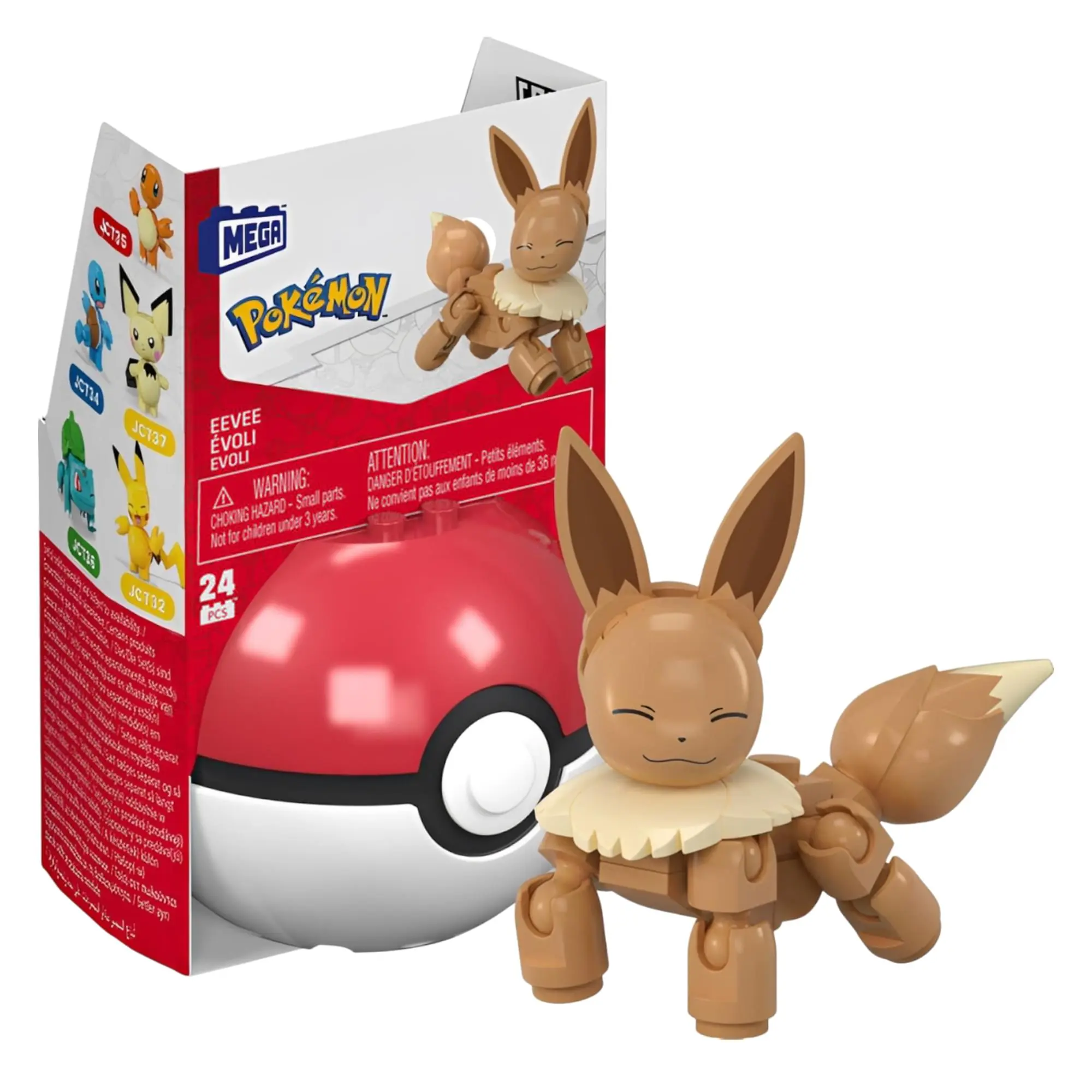 New Pokemon Eevee Series MEGA Construx Poke Ball Building Set - 24-Piece Single Kit for Battle Play