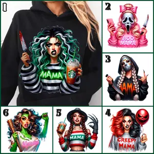 Spooky Mama Horror Halloween Hoodie, Sassy Girl Halloween Graphic Tee, Funny Horror Movie Shirt, Trendy Mama Drinking Streetwear Top, Gift for Halloween