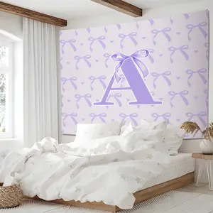 Purple Bow Print Tapestry, Creative A-Z Letter Design Wall Hanging, Creative Princess Room Decoration Tapestries, Perfect For Living Room, Bedroom Or Office, Full Of Personalized Fashion Gift Blanket, Home Bedroom Decor