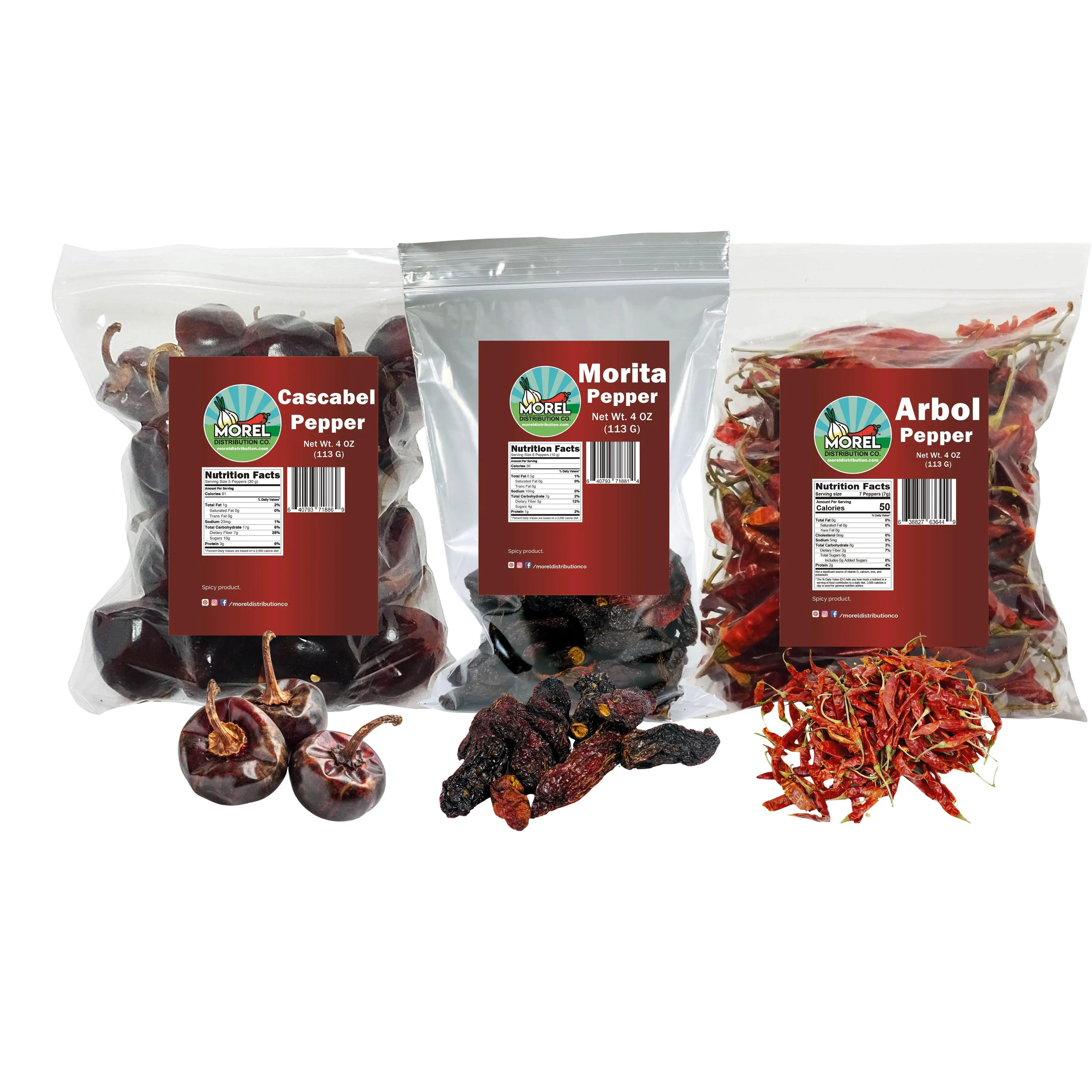 Dried Chile Peppers Variety Pack (12 oz Total) Cascabel Chiles, Morita Chiles and Arbol Chiles – Salsa Trio Peppers.