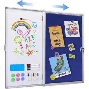 36"x24" Enclosed Bulletin Board with Slide-Out Whiteboard, 2-in-1 Lockable Display Case with  Dry Erase Surface, Weatherproof  Front Noticeboard for Indoor Wall Mount