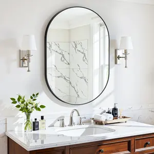 Wall Mirror, 20"x30" Bathroom Vanity Mirror, Anti-Rust HD Tempered Glass, Wall Mounted Mirrors for Living Room, Entryway, Black Frame, Oval Bathroom mirror, oval wall mirror, with rust-proof metal frame and tempered glass