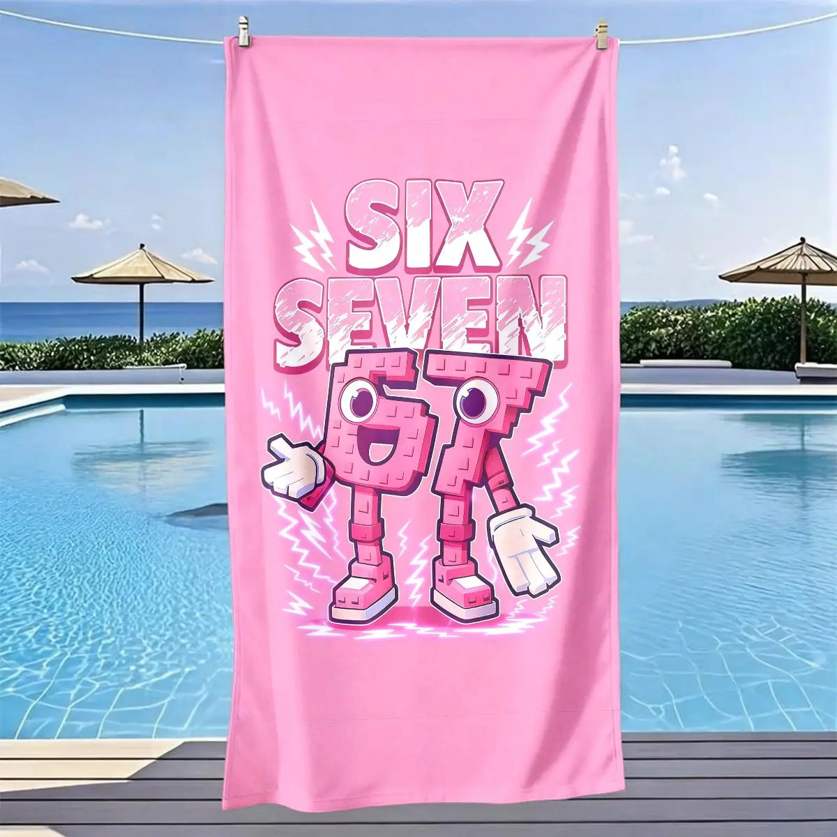 Six Seven Digital Human Theme Design Beach Towel, Fast Drying Ultra Soft Polyester Fiber, Multi-Purpose Yoga Travel Swimming Camping, Quick Drying Towels, Swim Towels