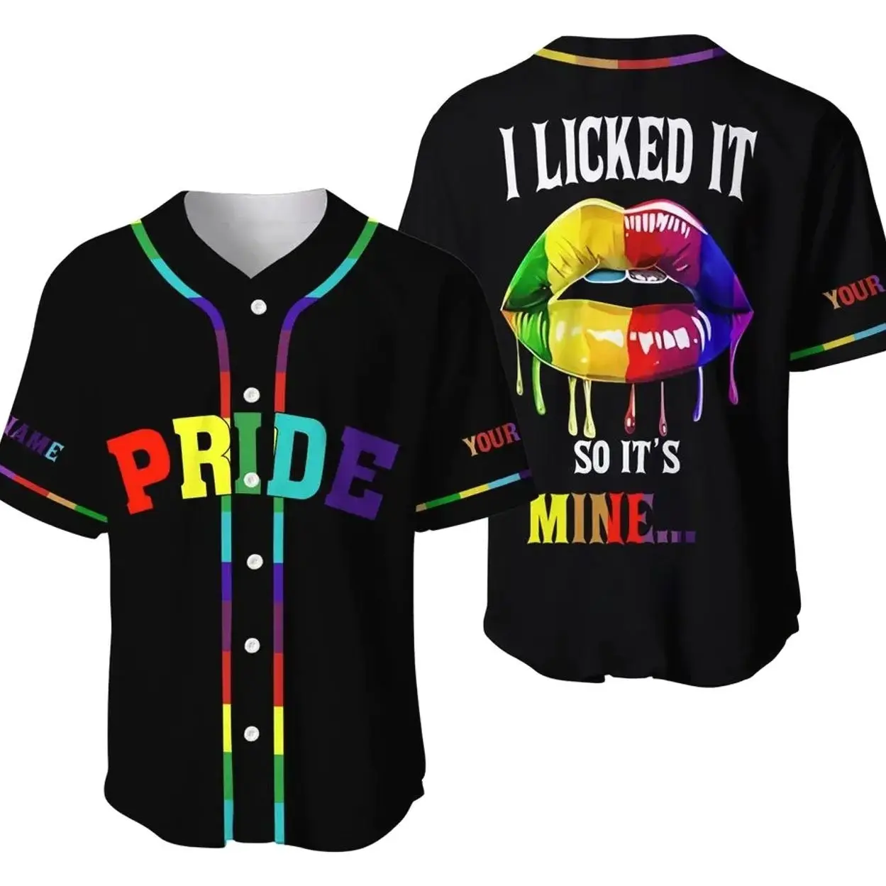 Custom LGBT Pride Rainbow Baseball Jersey Shirt, Rainbow Pride Shirt, Rainbow Lips Jersey Shirt