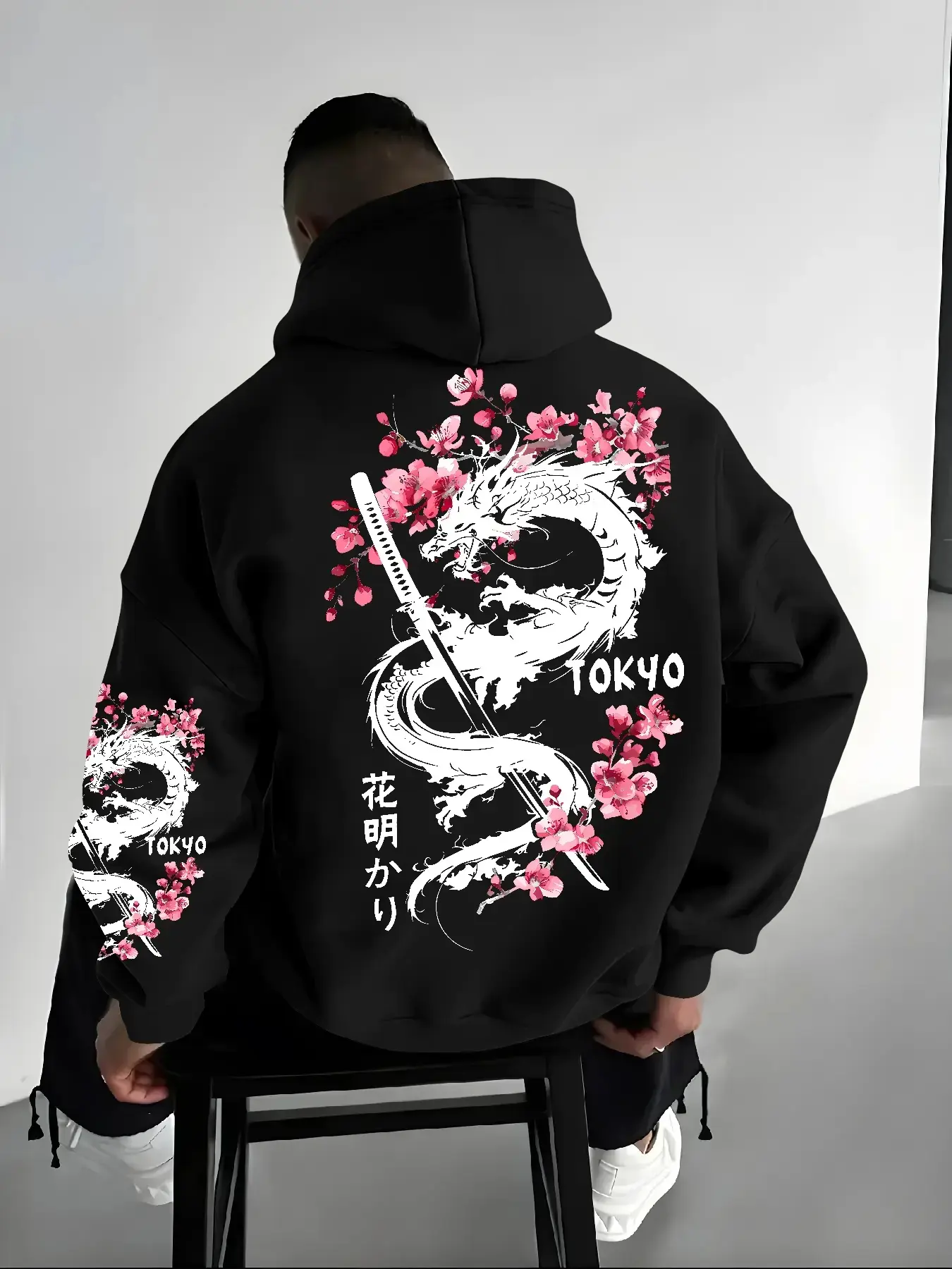 Men's Autumn Winter Japanese Dragon Cultural Graphic Print Long Sleeve Casual Streetwear Hoodie, Soft Fabric, Loose Fit, Casual Style, Perfect for Shopping & Dates, Graphic Streetwear Clothing