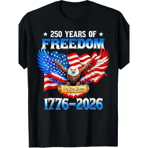 250 Years American Flag 250th Anniversary T-Shirt |   Casual Wear, Crew Neck, Vintage Style, Regular Fit, All-season, Slight Stretch Fabric, Drawing Pattern