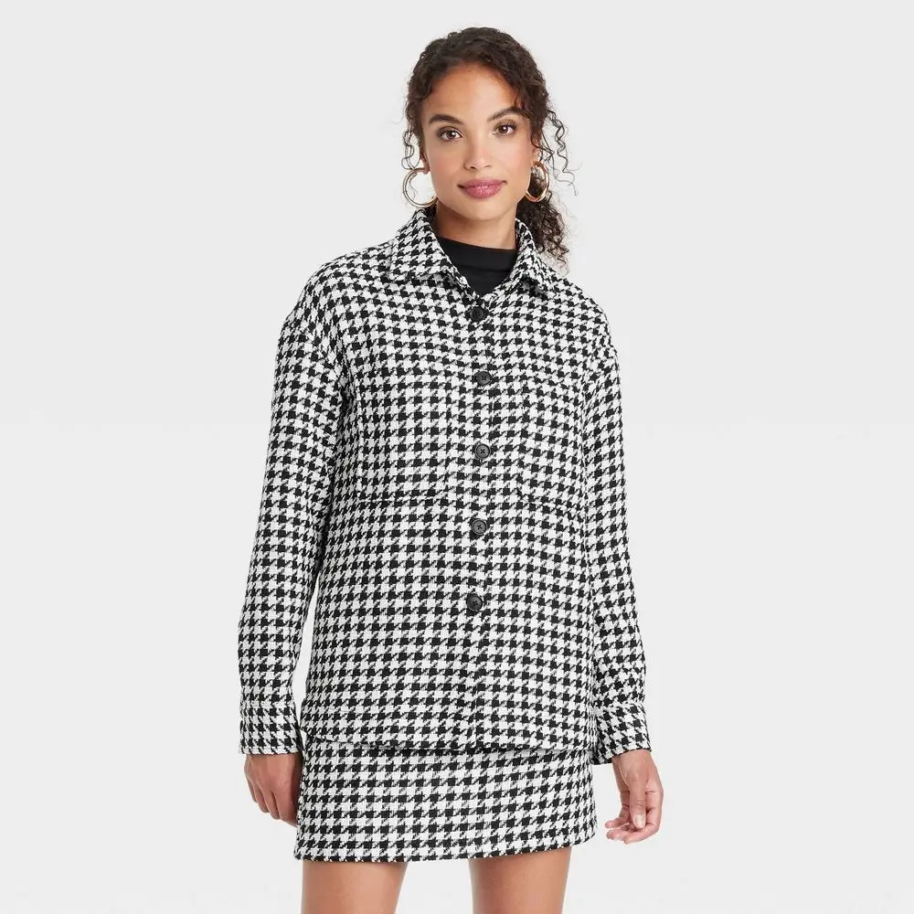 Women's Long Sleeve Tweed Shacket - A
