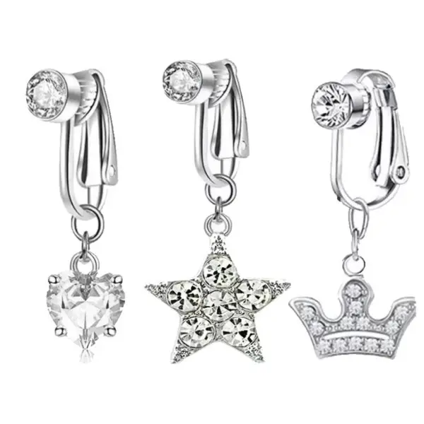 Cubic Zirconia Chain Belly Button Rings - 3PCS,Women Belly Piercing Body Jewelry for Crop Top Decor Navel Puercings Set Back To School