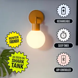 Poplight Renter-Friendly Rechargeable Wireless Wall Sconce USB-C with Instant Installation, Customizable Dimmable Settings, and Bluetooth Connectivity [As Seen on Shark Tank]