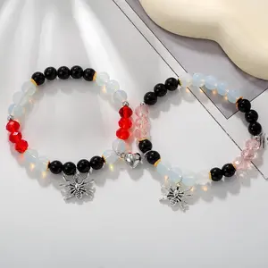 2Pcs Spiders Heart Attraction Friendship Couple Spider Pendant Bracelet Party Christmas Jewelry Gifts for Women Men
