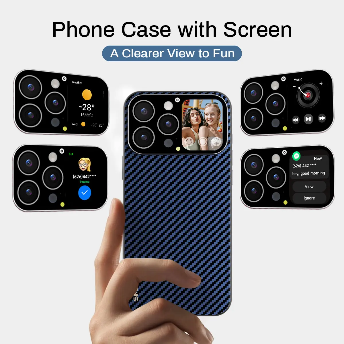 New HD Screen Fashion Phone Case Cover for iPhone 13/14/15/16/iPhone 17, Shockproof Protector, Rear Camera Preview, Remote Shutter Control, Magnetic Charging