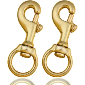 3-1/4 Inch Solid Brass Swivel Bolt Snap Hooks 2 Pack - 7/8 Inch Swivel Eye Single Ended Clips for Scuba Diving Keychain Holder Dog Collar Pet Leash Flag Halyard