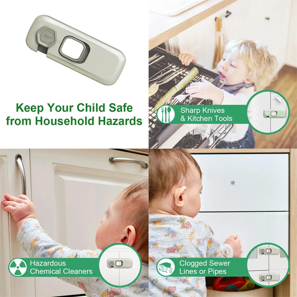 Upgraded 5-Pack Childproof Locks, refrigerator locks, cabinet locks, oven locks—safety locks for fridge, drawers, dishwasher, oven, cupboards, closets. Self-adhesive, no tools needed. Home essentials; prevents hands from getting caught.