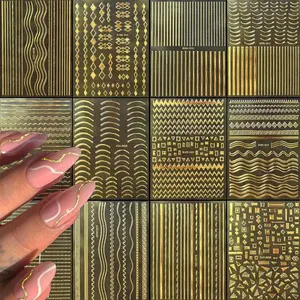 12 Sheets 3D Gold Metallic Nail Stickers French Line Nail Art Stickers