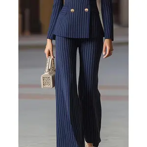 Women's Fashion Elegant Simple Line Double-Breasted Suit Set, Elegant Outfit for Women, Women's Formal Wear, High-End Style, Professional Women's Clothing Womenswear Gamis