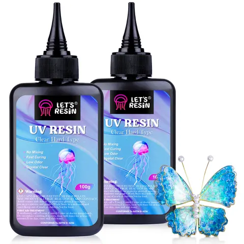 Clear UV Resin, Hard Type, Low Viscosity, Fast Curing and Low Shrinkage, No Mixing Required for DIY Jewelry, Bag Charms, Keychains, Dried Flower Crafts, Glossy Coatings and Handmade Gifts - LET'S RESIN  -
