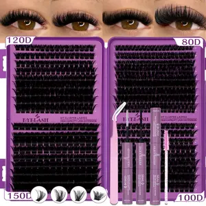 Lash Clusters Kit, 720pcs/684pcs/648pcs/594pcs 9–18 mm D Curl 30D/40D/50D/60D/80D/100D/120D/150D Natural Volume Individual Eyelashes Book Set with Bond & Seal, Brush and Tweezers, Perfect for DIY at Home for Women and Beginners, Cluster False Lashes
