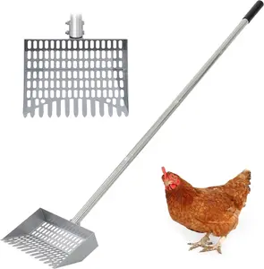 CKLT Chicken Pooper Scooper Adjustable Metal Scooper 38in to 66in Sifting Shovel with Rubber Handle for Chicken Coop Accessories No Bending