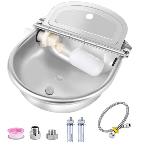 Automatic Animal Drinking Water Bowl, Stainless Steel Float Valve Waterer with Hose & Drain Plug for Goats, Sheep, Dogs, Chickens and Ducks