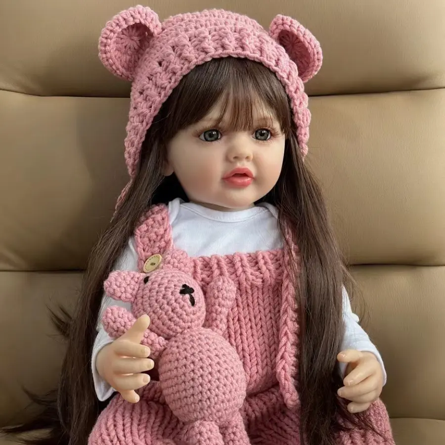 Lifelike Newborn Reborn Doll, 22inch (55cm) Full Body Soft Vinyl Girl Doll with Long Brown Hair, Gorgeous Princess Toddler Bebe, Birthday Gift for Kids (Toys & Hobbies), Gorgeous Doll