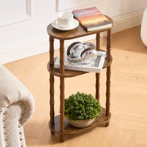 3-Tier Rustic Brown Oval outdoor Side Table (15.7"×7.7"×24.4") Fultyle Side Table Small End Table with Storage Shelf Modern Bedside Table Night Stand for Living Room Bedroom Office and Small Spaces Farmhouse Wood Nightstand