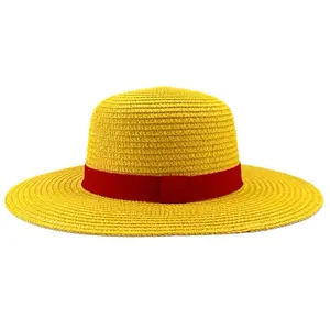 Luffy inspired straw beach hat with white strap