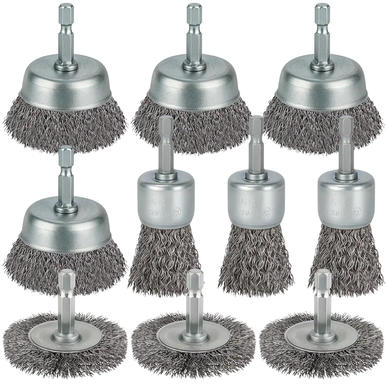 10 Pcs Wire Brush for Drill, Coarse Carbon Steel Crimping Wire Wheel Brush, 1/4 Inch Hex Shank, Wire Cup Brush Drill Bit for Cleaning Rust, Stripping and Abrasive
