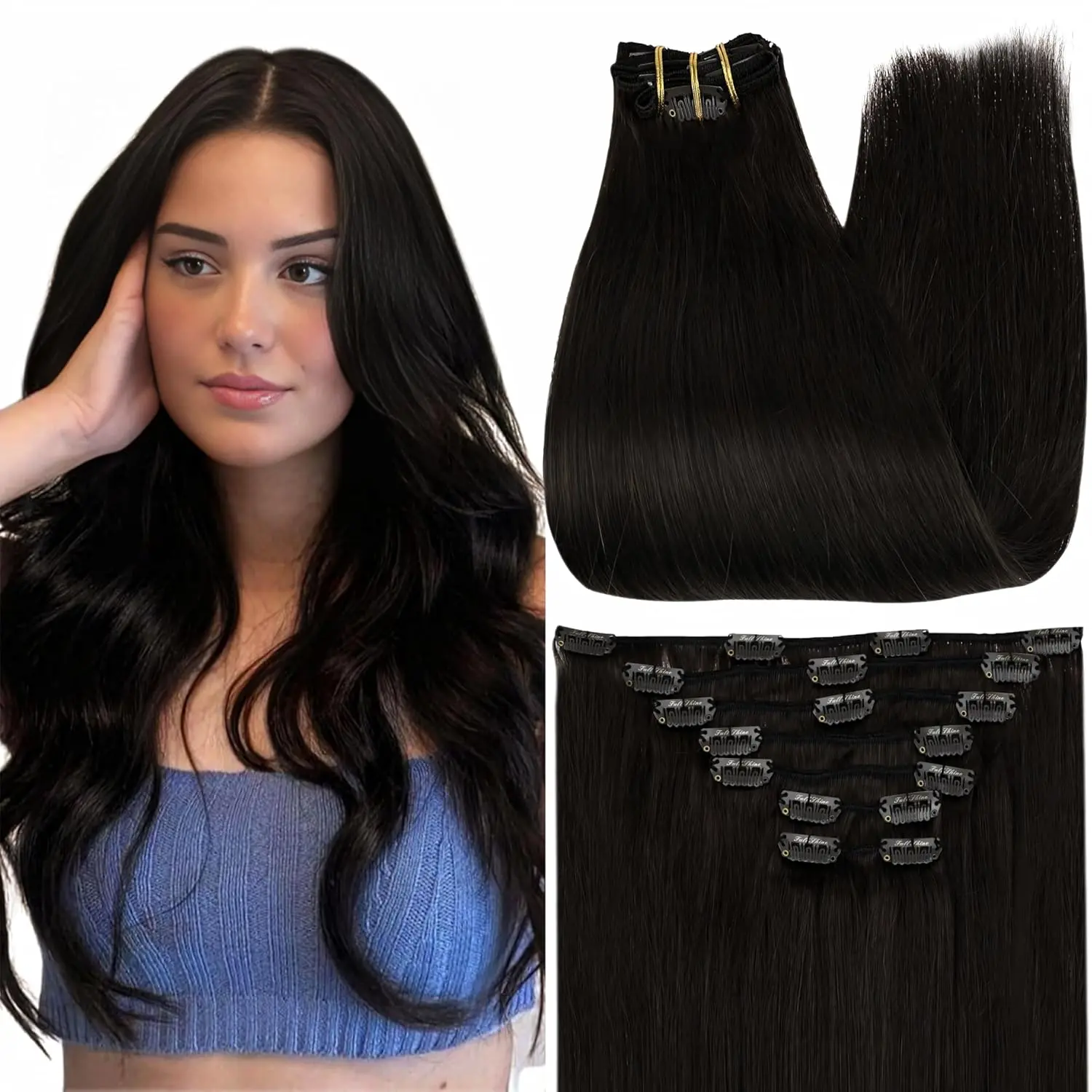 Full Shine Clip in Hair Extensions Balayage Blonde Real Human Hair Clip ins for Women #tiktokshopsummersale