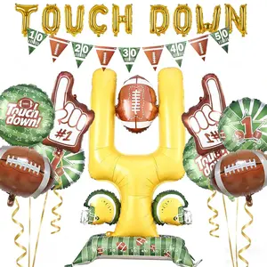 Football Party Decorations Set with Gold Touchdown Balloons, Goal Post & Foam Finger for Game Day