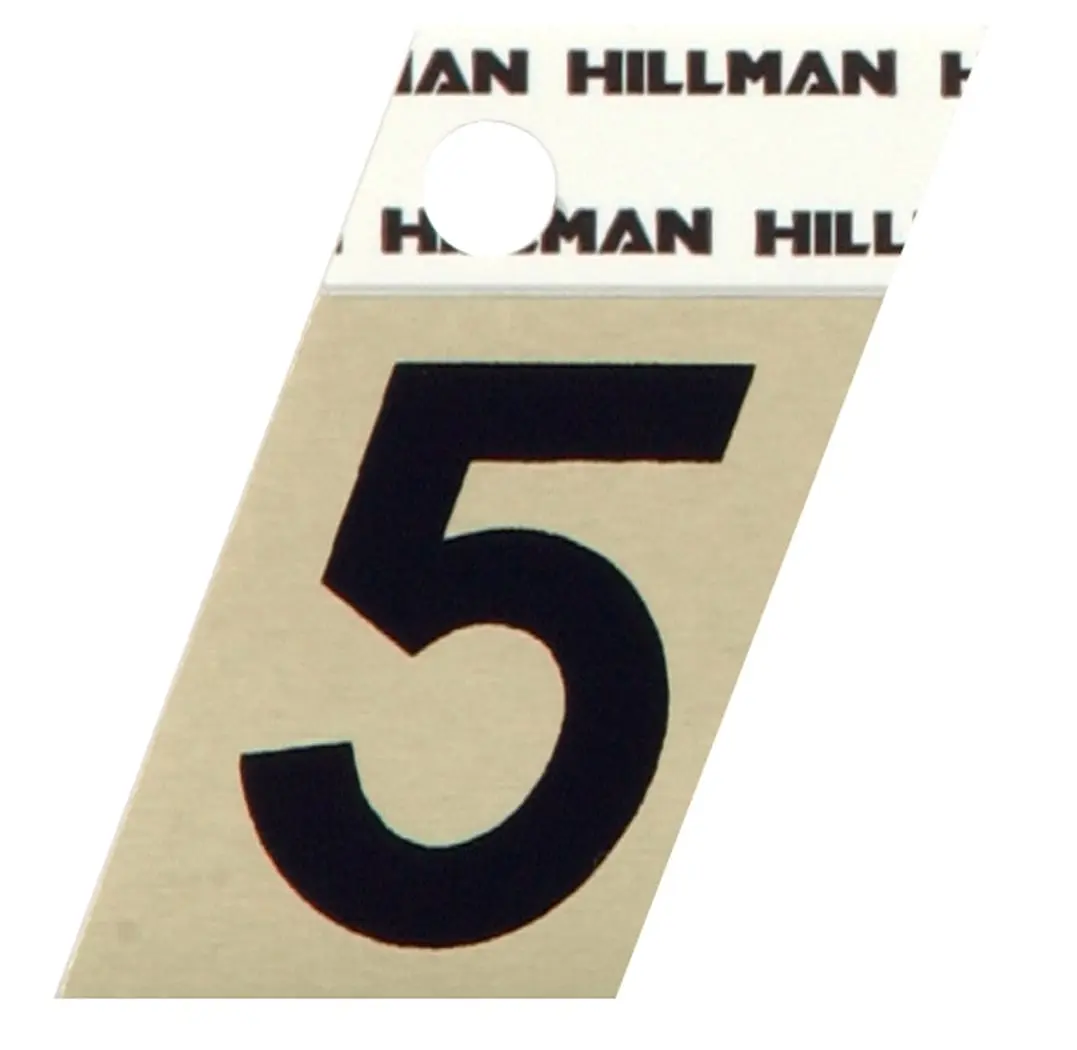 Hillman Group 840484 1.5 in. Self-Adhesive Aluminum Number 5, Black & Gold Glossy Angle-Cut 6-Piece Set, Weatherproof Office Label for Mailboxes, Visible for Emergency Workers