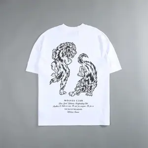 Darcsporttale of Two Wolves round Neck Vintage Printed T-shirt Oversized