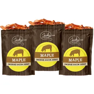 3 Pack - Sweet Maple Flavored Bacon Jerky - Made with 100% Real Bacon, Made in the USA, Savory Dried Meat Snack, Flavored Jerky Dried Meat, Unique Gift Stocking Stuffer - 5.25 oz.
