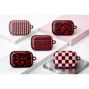 Burgundy & Pink AirPods Case Collection – Checkerboard, Tortoiseshell, Polka Dot, Stripes & Snakeskin Pattern Protective Cover for AirPods Gen 1/2/3/4 & Pr
