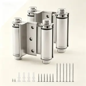 3" Double Action Spring Door Hinge, Self Closing Swing Hinge with Screws, Satin Nickel Finish, 2 Pack for Swinging Cafe, Saloon, or Bar Pub Doors