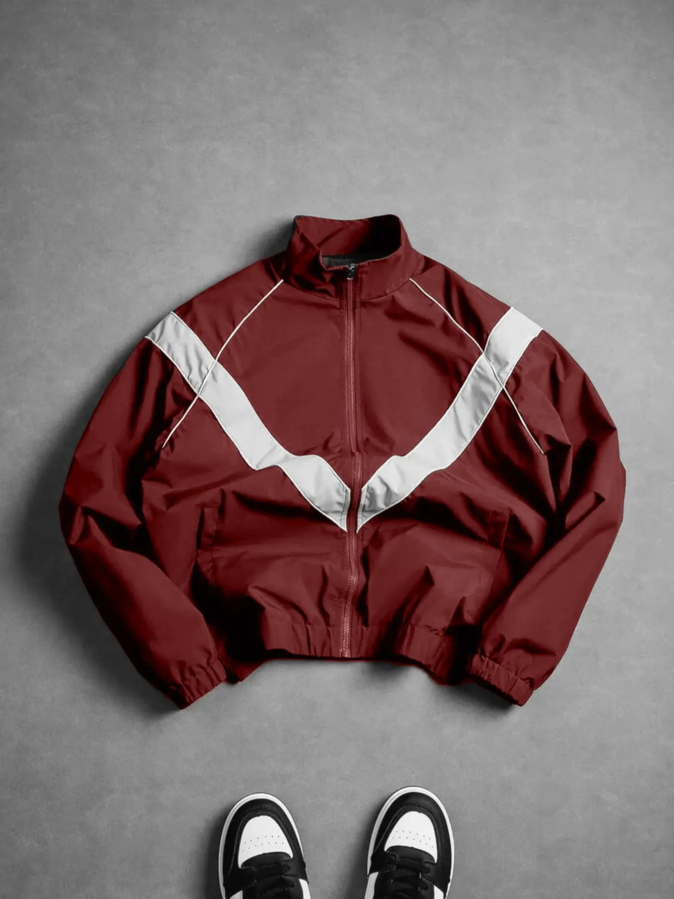 Men's Colorblock Reflective Standing Collar Athletic Jacket, Casual Long Sleeve Fitted Outerwear, All Seasons Sportswear for Outdoor Activities