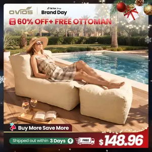 【New Drops Sale】Ovios 58" Outdoor Bean Bag Chair Couch Lounger with Zip-On Detachable Ottoman, Modular Waterproof Lazy Sofa, Premium All-Weather Fabric for Patio Poolside Garden - No Assembly Required