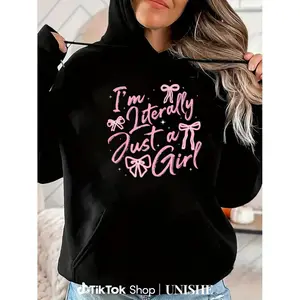 Y2K Hoodie for Girls – Pink Ribbon 100% Just A Girl, Long Sleeve Funny Saying Casual