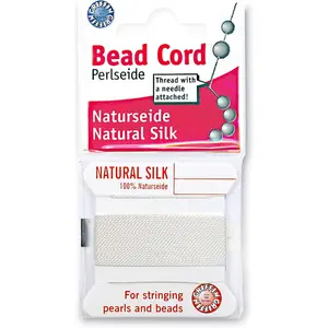 Griffin Silk Bead Cord Perlseide – White Color – Size 3 (0.50mm) – 2 Meters per Card – Stainless Steel Needle Attached – for Knotting Pearls, Gemstones, Crystals and Beads