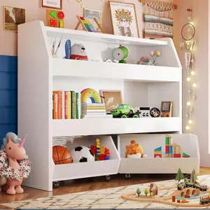 LAST CALL | 3-Tier Rolling Toy Storage Cabinet for Kids - Multiple Versatile Storage for Toys, Pet Items, and Snacks with Wheels, Modern White Design Bookshelf Bookshelf Book Rack Wooden Bookshelf