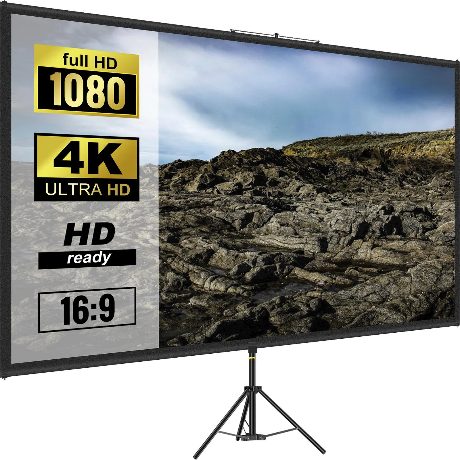 【DealsForYouDays】VEVOR Tripod Projector Screen with Stand 110inch 16:9 4K HD Projection Screen Stand Wrinkle-Free Height Adjustable Portable Screen for Projector Indoor & Outdoor for Movie, Home Cinema, Gaming