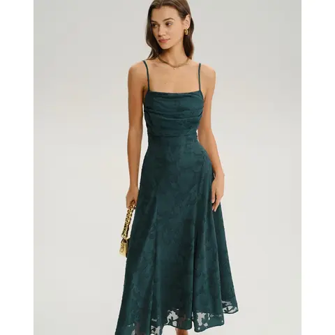 RIHOAS Women's Formal Polyester Jacquard Long Dress - Sleeveless, Square Neck, Ruched Waist A-Line Slip Gown, Formal Wear for Wedding Guests, Special Events, Wedding Guest Dresses