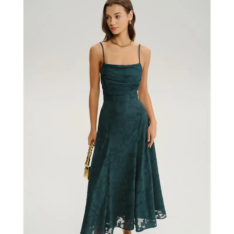 RIHOAS Women's Formal Polyester Jacquard Long Dress - Sleeveless, Square Neck, Ruched Waist A-Line Slip Gown, Formal Wear for Wedding Guests, Special Events, Wedding Guest Dresses