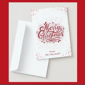 Pack of 10 red and white personalized folded Christmas cards - Blank Inside