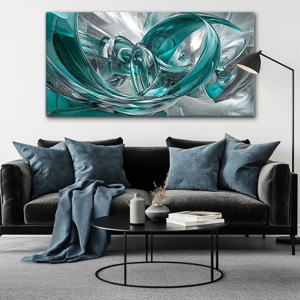 Artistic Cyan Swirl Modern Abstract Canvas Wall Art, Solid Wood Framed High-Quality Canvas Print, Home Decor for Living Room & Bedroom