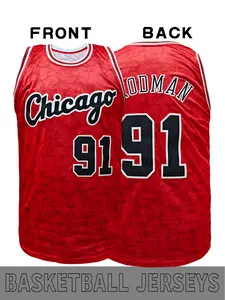 Chicago Basketball Jersey # 91 Embroidery Monkey Edition Tie-Dye Design, Red+Black Red Stripe Classic Retro Basketball Top, 90s Retro Style, Basketball Enthusiast Sportswear, Sleeveless Jersey
