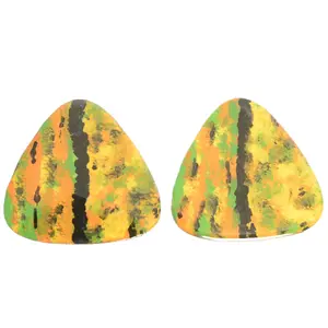 Artisan Sun Statement Earrings - Vibrant Triangle Design with Bold Green and Orange Accents