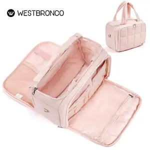 WESTBRONCO Toiletry Bag for Women Mom with Jewelry Organizer Spring Trendy Lightweight Waterproof Multi-Functional Travel Bag Puffy Quilted Makeup Bag Handheld Cosmetic Pouch Cosmetic Pouch Organizer Travel Essentials Bag for girls Gift for Her